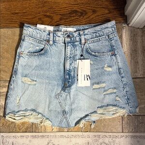 Zara Light Blue Distressed Denim Shorts